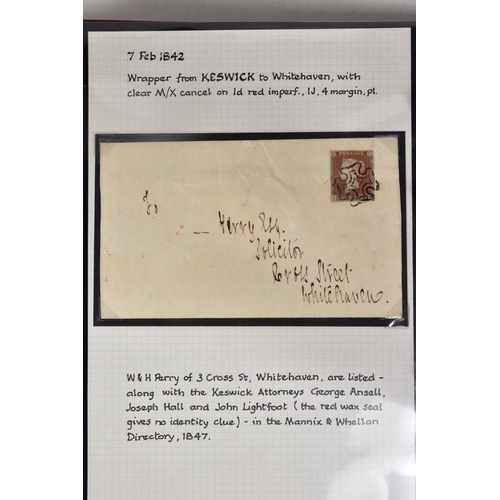 72 - REMARKABLE COLLECTION OF POSTAL HISTORY FROM THE KESWICK AREA, includes mileage marks, Keswick malte... 