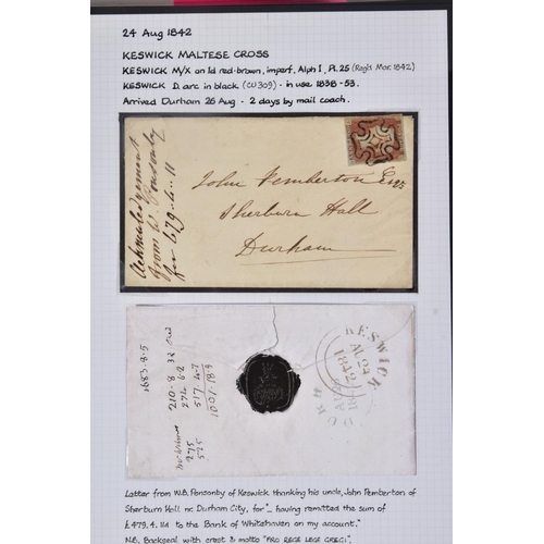 72 - REMARKABLE COLLECTION OF POSTAL HISTORY FROM THE KESWICK AREA, includes mileage marks, Keswick malte... 