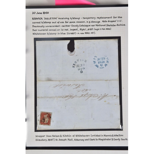 72 - REMARKABLE COLLECTION OF POSTAL HISTORY FROM THE KESWICK AREA, includes mileage marks, Keswick malte... 