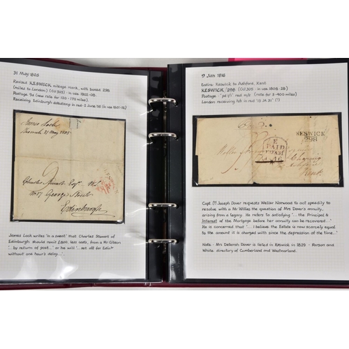 72 - REMARKABLE COLLECTION OF POSTAL HISTORY FROM THE KESWICK AREA, includes mileage marks, Keswick malte... 