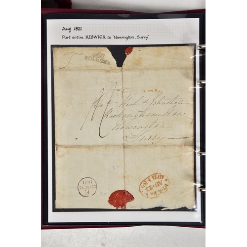 72 - REMARKABLE COLLECTION OF POSTAL HISTORY FROM THE KESWICK AREA, includes mileage marks, Keswick malte... 