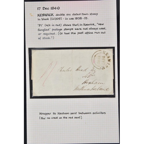 72 - REMARKABLE COLLECTION OF POSTAL HISTORY FROM THE KESWICK AREA, includes mileage marks, Keswick malte... 