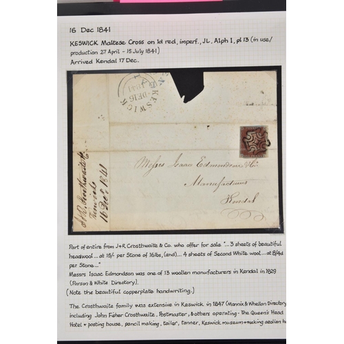 72 - REMARKABLE COLLECTION OF POSTAL HISTORY FROM THE KESWICK AREA, includes mileage marks, Keswick malte... 