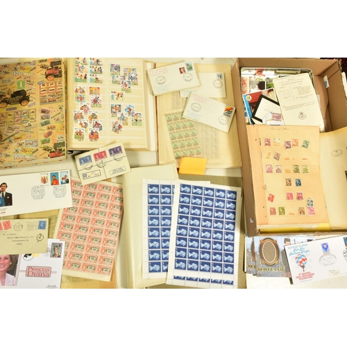 94 - AN UNTIDY COLLECTION OF STAMPS IN TWO BOXES, we note 1950's-60's Commonwealth low values in complete... 