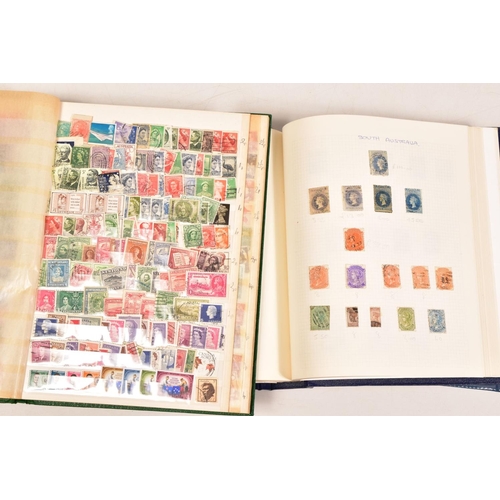 96 - A BOX OF STAMPS HOUSED IN ALBUMS and approximately one hundred and twenty stockcards, two albums con... 