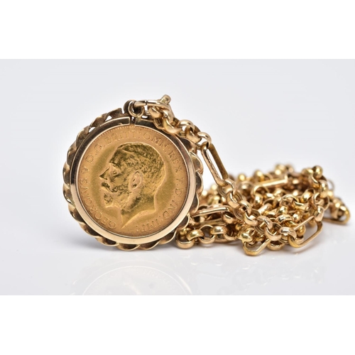 104 - A MOUNTED GEORGIAN HALF SOVEREIGN PENDANT NECKLET, the half sovereign dated 1912, obverse depicting ... 