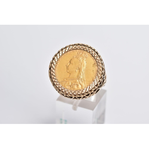 105 - A MOUNTED VICTORIAN FULL SOVEREIGN RING, the full sovereign dated 1890, obverse depicting Queen Vict... 