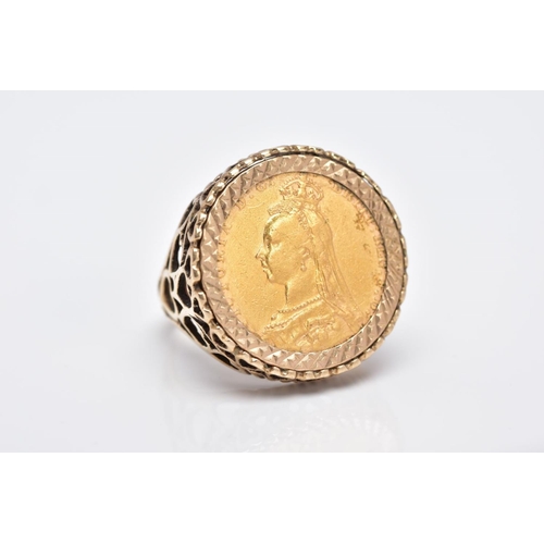 105 - A MOUNTED VICTORIAN FULL SOVEREIGN RING, the full sovereign dated 1890, obverse depicting Queen Vict... 