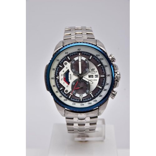 116 - A GENTS 'CASIO EDIFICE' CHRONOGRAPH WRISTWATCH', large multi tonal dial signed 'Casio Edifice', day ... 