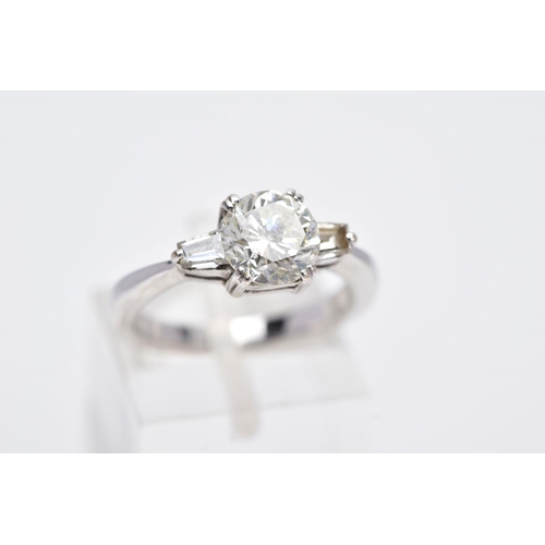 130 - A MODERN DIAMOND THREE STONE RING, a round brilliant cut estimated weight 1.53ct, colour assessed as... 