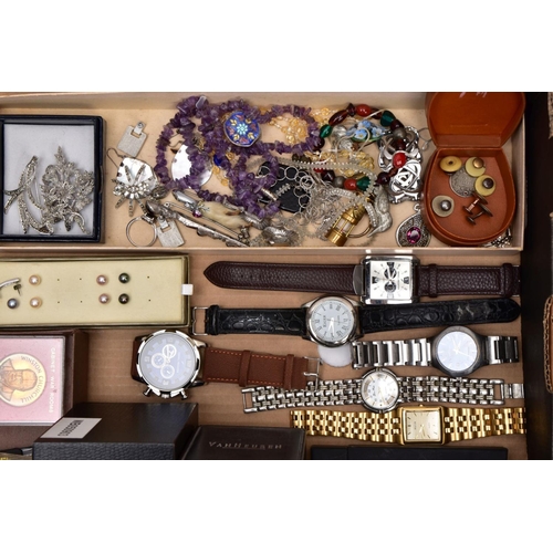 149 - A BOX OF ASSORTED ITEMS AND A BOX OF CUTLERY, to include a variety of costume jewellery such as an a... 