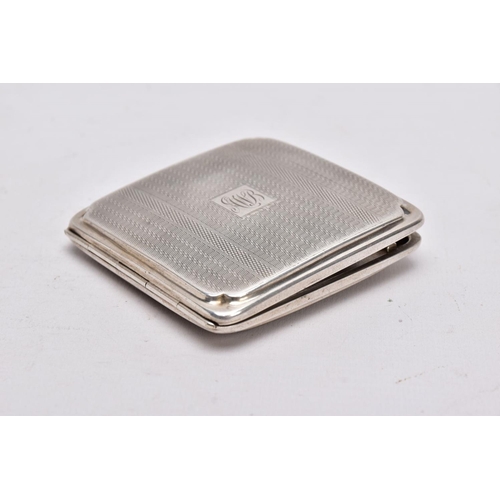 154 - A SILVER CIGARETTE CASE, of an engine turn design, engraved monogram, missing elastic straps on the ... 