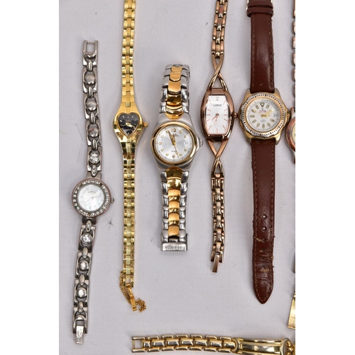 183 - A BAG OF ASSORTED LADIES WRISTWATCHES, twenty watches in total, mostly quartz movements, variety of ... 