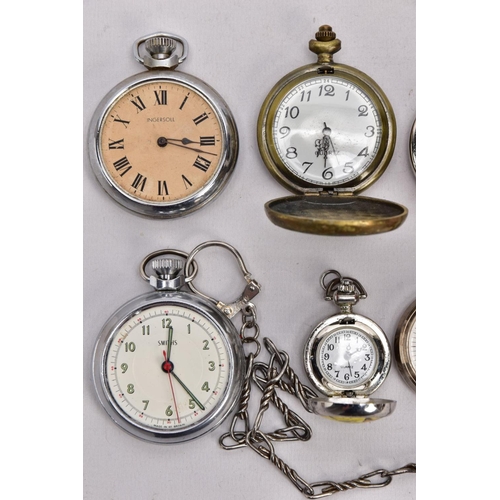 184 - A BAG OF ASSORTED WHITE METAL POCKET WATCHES, to include an open faced 'Ingersoll' (missing glass), ... 