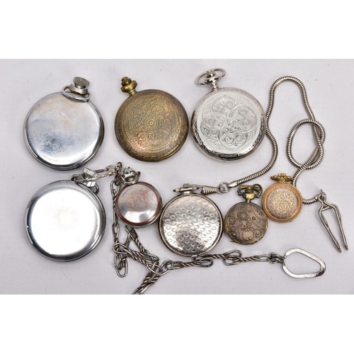 184 - A BAG OF ASSORTED WHITE METAL POCKET WATCHES, to include an open faced 'Ingersoll' (missing glass), ... 