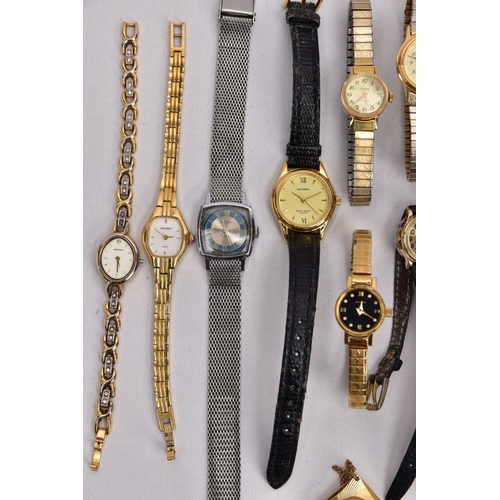 185 - A BAG OF TWENTY 'SEKONDA' WRISTWATCHES AND A 'SEKONDA' WATCH FOB, mostly ladies quartz watches, of v... 