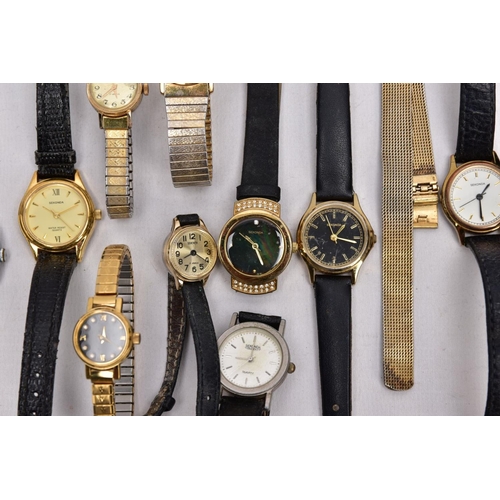 185 - A BAG OF TWENTY 'SEKONDA' WRISTWATCHES AND A 'SEKONDA' WATCH FOB, mostly ladies quartz watches, of v... 