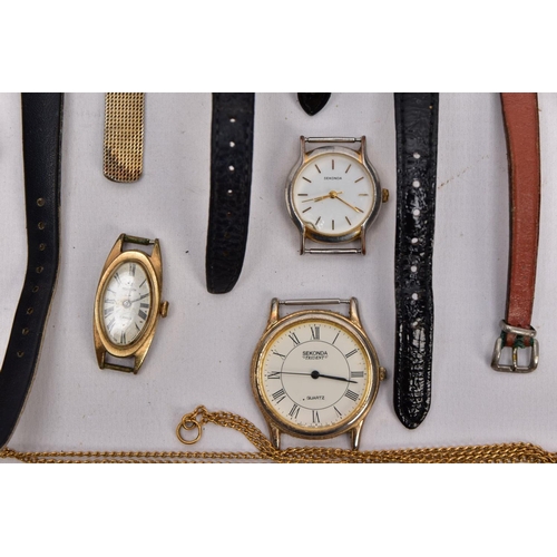 185 - A BAG OF TWENTY 'SEKONDA' WRISTWATCHES AND A 'SEKONDA' WATCH FOB, mostly ladies quartz watches, of v... 