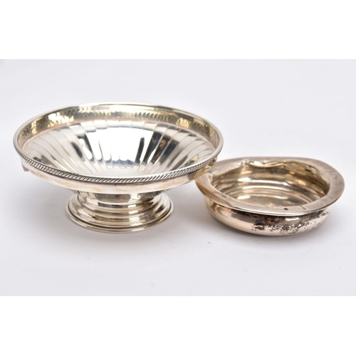 206 - A SILVER BONBON DISH AND A SILVER DISH, the bonbon of a circular form, tapered engraved design, hall... 