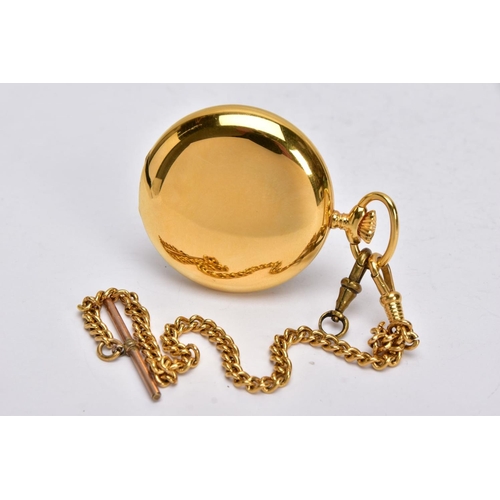 208 - A MODERN GOLD PLATED CRADUS POCKET WATCH AND GOLD PLATED ALBERT CHAIN, mechanical hand wound movemen... 