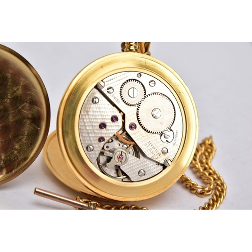 208 - A MODERN GOLD PLATED CRADUS POCKET WATCH AND GOLD PLATED ALBERT CHAIN, mechanical hand wound movemen... 