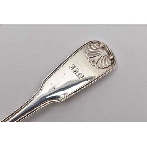 219 - AN EARLY VICTORIAN LARGE SILVER SERVING SPOON, kings pattern design with a reeded rim, engraved mono... 