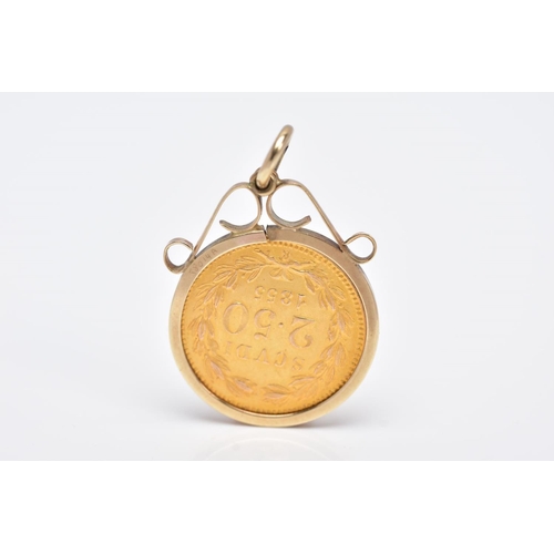 22 - A MOUNTED 2.5 SCUDI COIN PENDANT, dated '1855', to the obverse depicts 'PIVS IX PON MAX AN X', rever... 