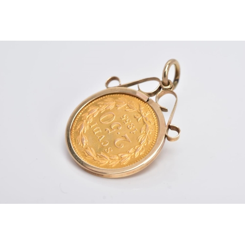 22 - A MOUNTED 2.5 SCUDI COIN PENDANT, dated '1855', to the obverse depicts 'PIVS IX PON MAX AN X', rever... 