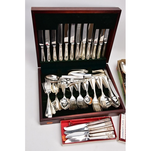 230 - CUTLERY ITEMS, to include a wooden cased canteen of metal/silverplated Arthur Price of England cutle... 