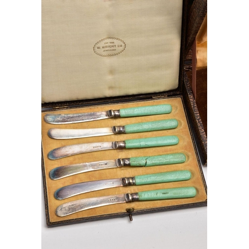 240 - A BOX OF ASSORTED METALWARE, to include three cased set of knives,, a cased set of six EPNS coffee s... 