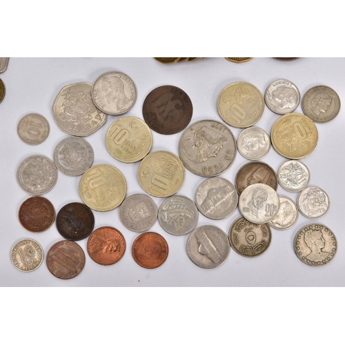 249 - A SMALL BOX OF WORLD COINS to include a small amount of silver coins