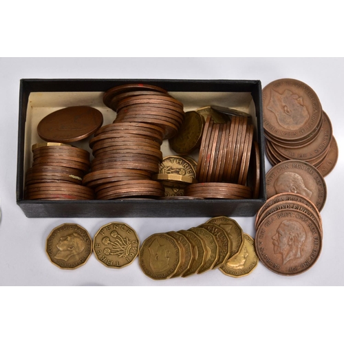 249 - A SMALL BOX OF WORLD COINS to include a small amount of silver coins