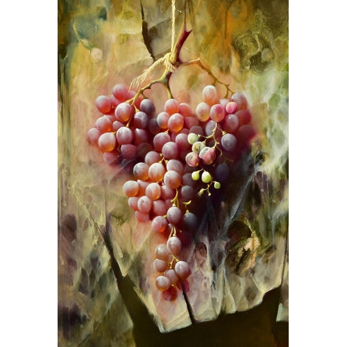 313 - JOSE MANUEL REYES (SPANISH 1963) 'UVAS ROJAS II/RED GRAPES' a study of a bunch of grapes, signed bot... 