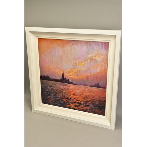 314 - STEPHEN COLLETT (BRITISH CONTEMPORARY) 'VENICE LAGOON SUNSET' a Venetian view, signed bottom left, o... 