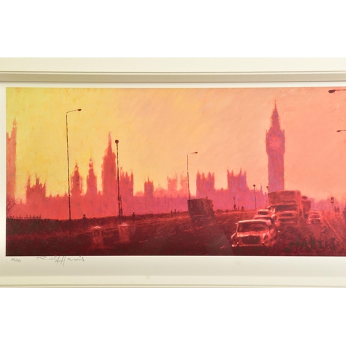 318 - ROLF HARRIS (AUSTRALIA 1930) 'FIFTIES RUSH HOUR' a London cityscape, limited edition print 43/195, s... 