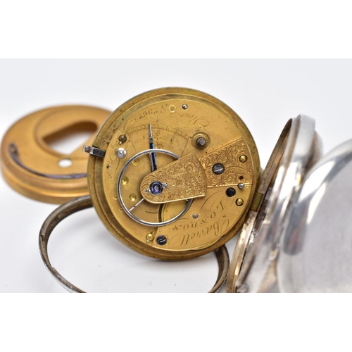 32 - A SILVER OPEN FACED POCKET WATCH, AF, cream dial, Roman numerals, seconds subsidiary dial at the six... 