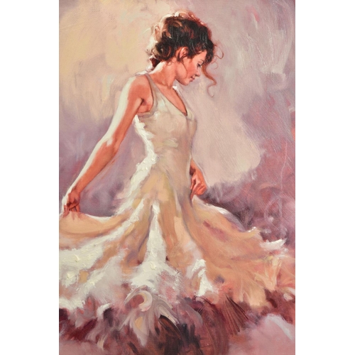 327 - MARK SPAIN (BRITISH COMTEMPORARY) 'FIESTA' a study of a female figure wearing a white dress, limited... 