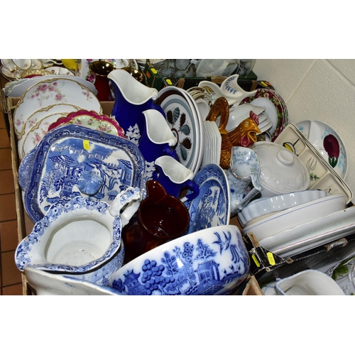 345 - FOUR BOXES AND LOOSE CERAMICS AND GLASSWARE, including Italian ceramics, a Portmeirion Pomona patter... 