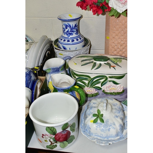 345 - FOUR BOXES AND LOOSE CERAMICS AND GLASSWARE, including Italian ceramics, a Portmeirion Pomona patter... 