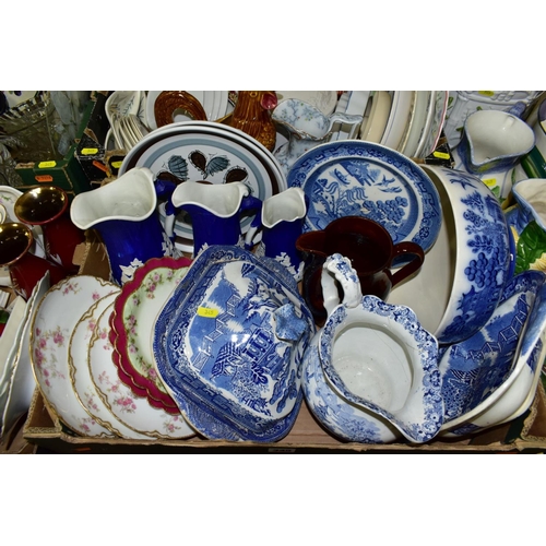 345 - FOUR BOXES AND LOOSE CERAMICS AND GLASSWARE, including Italian ceramics, a Portmeirion Pomona patter... 