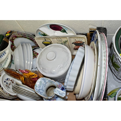 345 - FOUR BOXES AND LOOSE CERAMICS AND GLASSWARE, including Italian ceramics, a Portmeirion Pomona patter... 