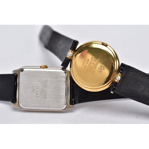 35 - TWO LADIES QUARTZ WRISTWATCHES, the first designed with a round two tone stripped dial signed 'Raymo... 