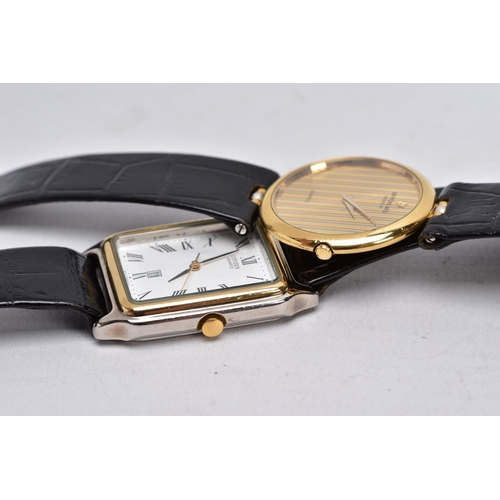 35 - TWO LADIES QUARTZ WRISTWATCHES, the first designed with a round two tone stripped dial signed 'Raymo... 