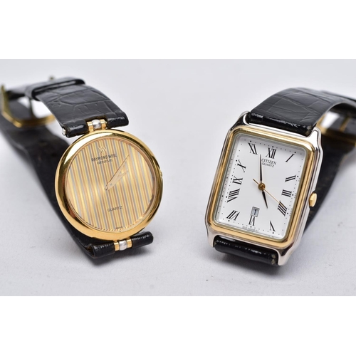 35 - TWO LADIES QUARTZ WRISTWATCHES, the first designed with a round two tone stripped dial signed 'Raymo... 