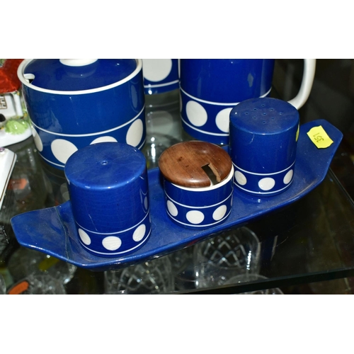 351 - A T.G. GREEN LTD 'JERSEY BLUE', TWO PIECE COFFEE SET, MATCHING CONDIMENT SET ON TRAY AND A PRESERVE ... 