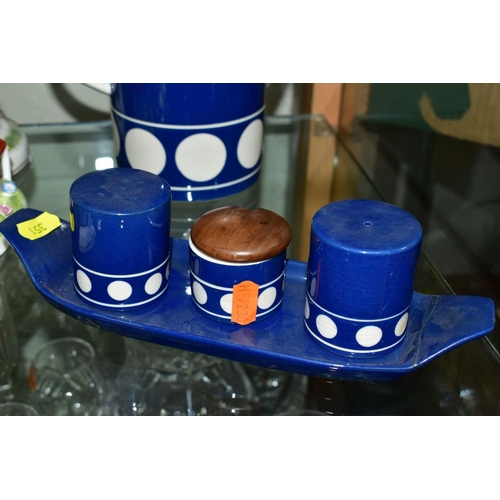 351 - A T.G. GREEN LTD 'JERSEY BLUE', TWO PIECE COFFEE SET, MATCHING CONDIMENT SET ON TRAY AND A PRESERVE ... 