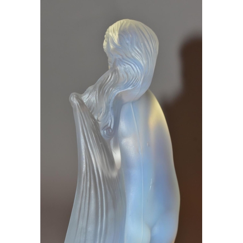 359 - LUCILLE SEVIN - ETLING, an Art Deco style opalescent glass figure of a female nude with long flowing... 