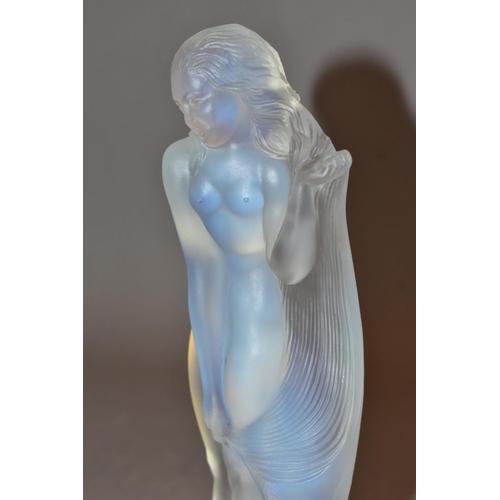 359 - LUCILLE SEVIN - ETLING, an Art Deco style opalescent glass figure of a female nude with long flowing... 