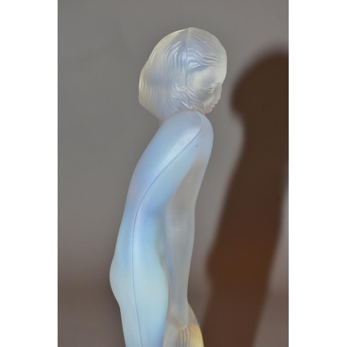 359 - LUCILLE SEVIN - ETLING, an Art Deco style opalescent glass figure of a female nude with long flowing... 