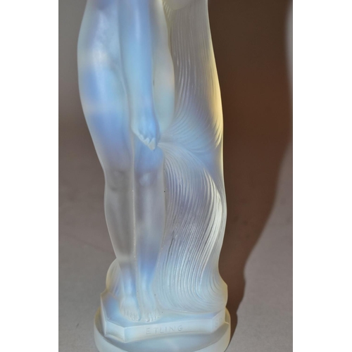 359 - LUCILLE SEVIN - ETLING, an Art Deco style opalescent glass figure of a female nude with long flowing... 